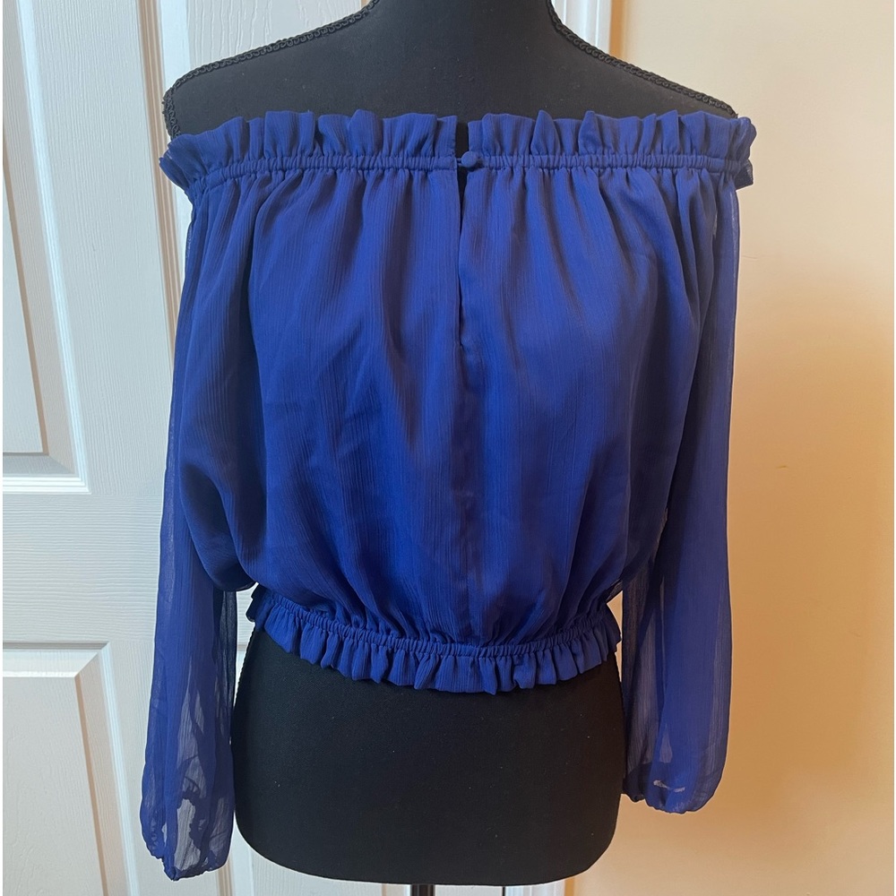 Gianni bini cobalt blue off the shoulder blouse chiffon